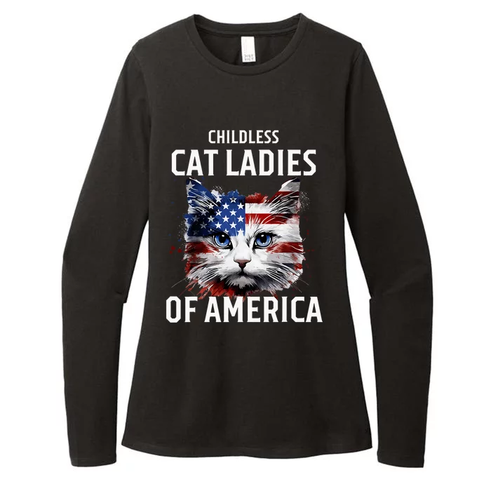 Childless Cat Lady Of America Kamala Harris 2024 Us Flag Womens CVC Long Sleeve Shirt