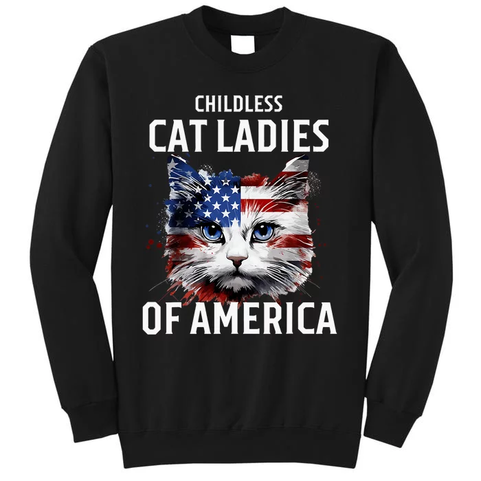 Childless Cat Lady Of America Kamala Harris 2024 Us Flag Tall Sweatshirt