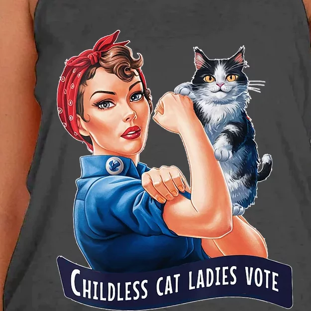 Childless Cat Ladies Vote Rosie The Riveter Vneck Women's Knotted Racerback Tank