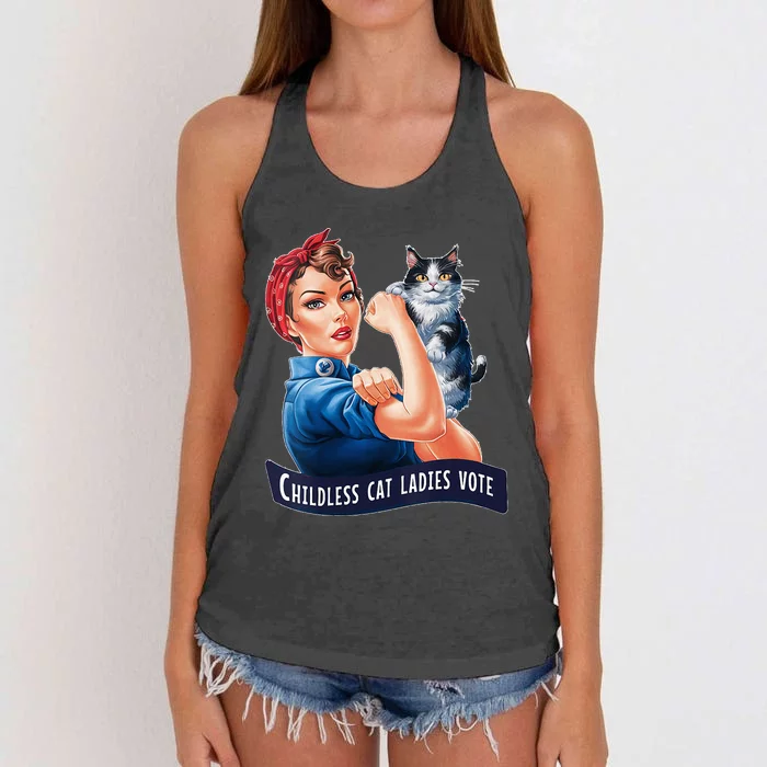 Childless Cat Ladies Vote Rosie The Riveter Vneck Women's Knotted Racerback Tank