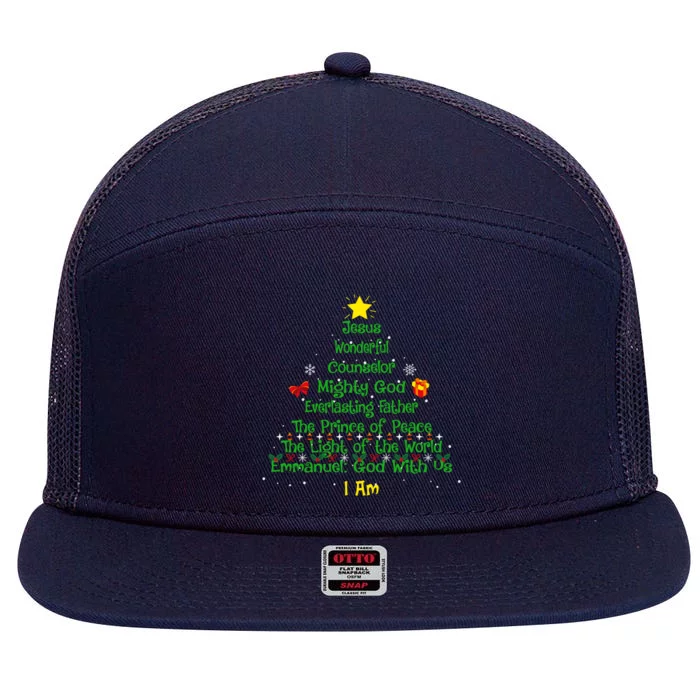 Christian Christmas Lover Bible Names Of Jesus Tree Xmas Gift 7 Panel Mesh Trucker Snapback Hat