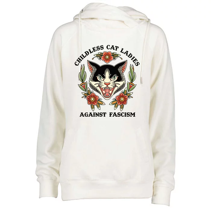 Childless Cat Ladies Against Fascism Womens Funnel Neck Pullover Hood