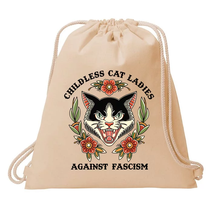 Childless Cat Ladies Against Fascism Drawstring Bag