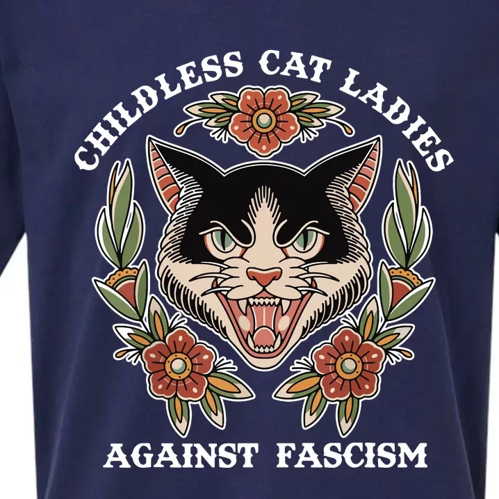 Childless Cat Ladies Against Fascism Funny Cat Feminist Sueded Cloud Jersey T-Shirt