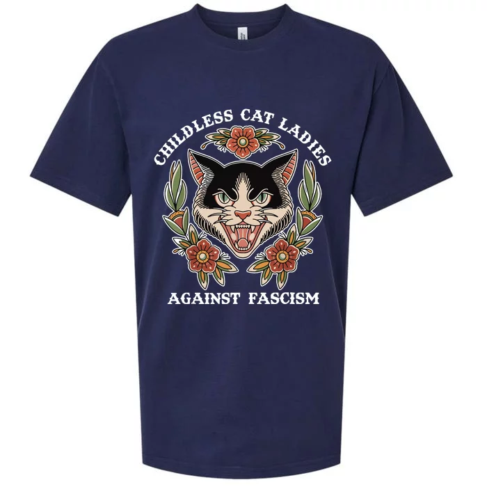 Childless Cat Ladies Against Fascism Funny Cat Feminist Sueded Cloud Jersey T-Shirt