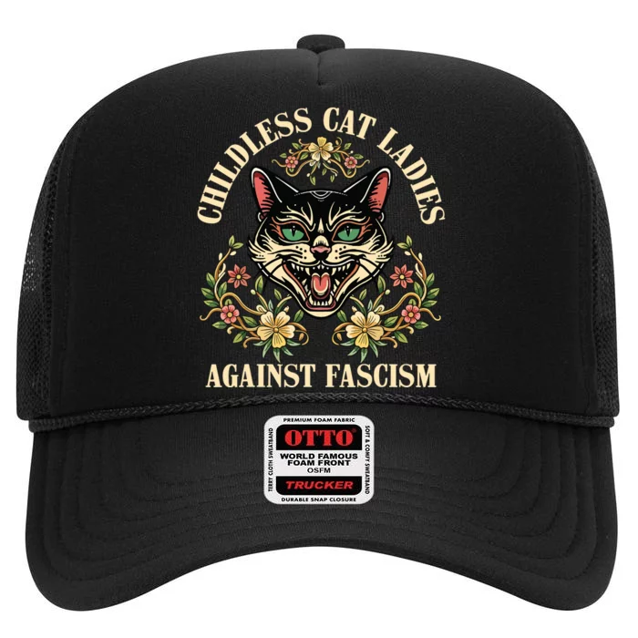 Childless Cat Ladies Against Fascism High Crown Mesh Trucker Hat