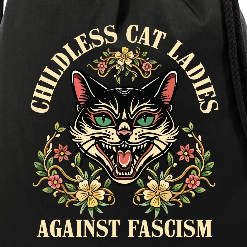 Childless Cat Ladies Against Fascism Drawstring Bag