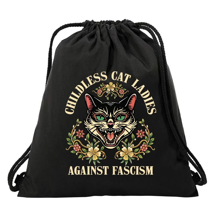 Childless Cat Ladies Against Fascism Drawstring Bag