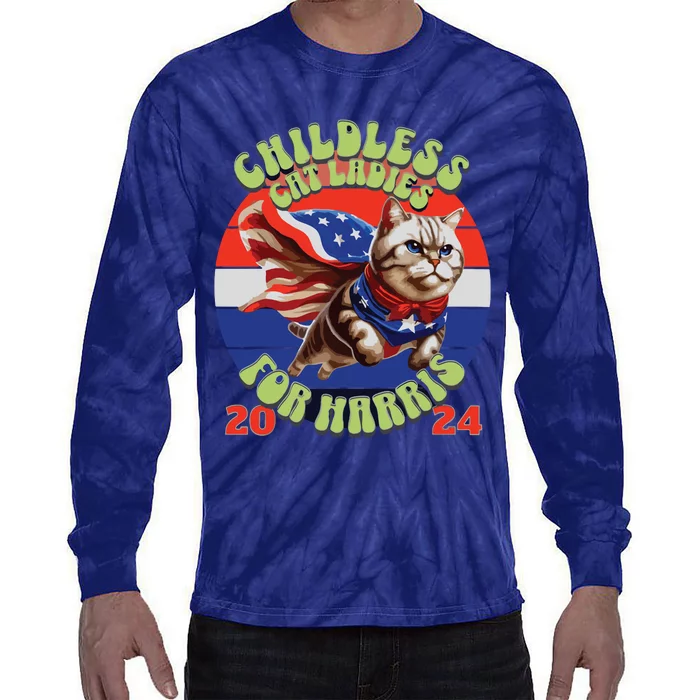 Childless Cat Ladies For Harris 2024 Tie-Dye Long Sleeve Shirt