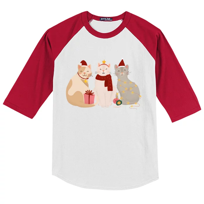 Catmas Cat Lover Cute Christmas Kids Colorblock Raglan Jersey