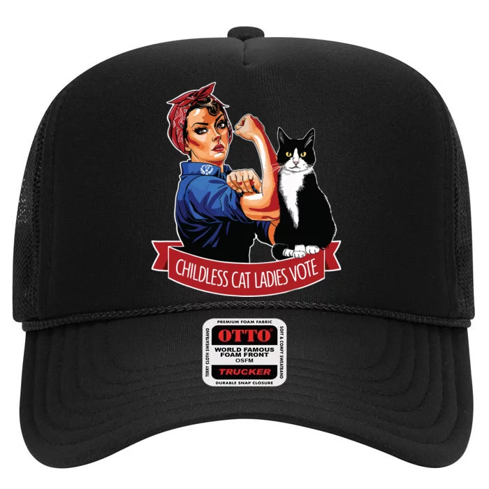 Childless Cat Ladies Vote Rosie The Riveter High Crown Mesh Trucker Hat