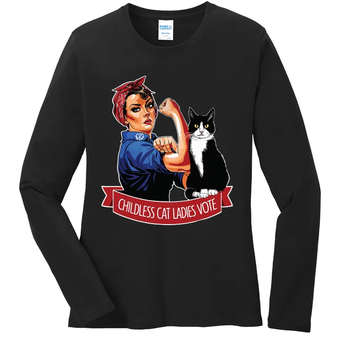 Childless Cat Ladies Vote Rosie The Riveter Ladies Long Sleeve Shirt