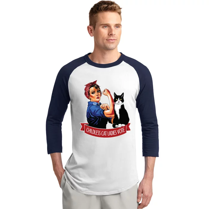 Childless Cat Ladies Vote Rosie The Riveter Baseball Sleeve Shirt