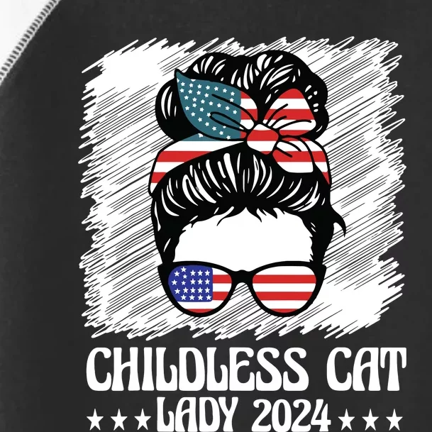 Childless Cat Lady 2024 Groovy Messy Bun American Flag Toddler Fine Jersey T-Shirt