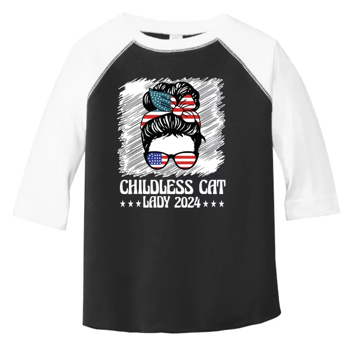 Childless Cat Lady 2024 Groovy Messy Bun American Flag Toddler Fine Jersey T-Shirt