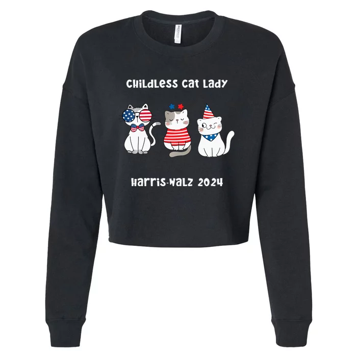 Childless Cat Lady Viral Pop Culture Meme Election 2024 Cropped Pullover Crew