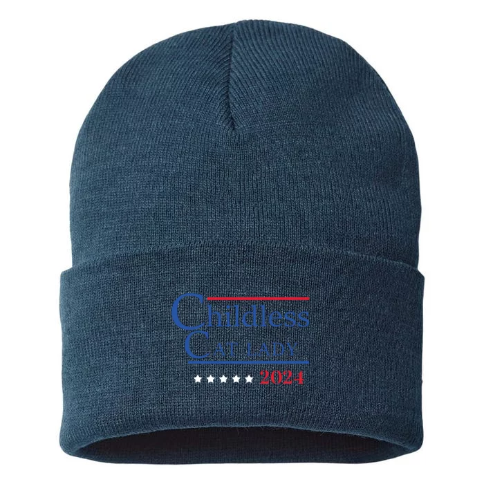 Childless Cat Lady 2024 Ladies Is Voting Kamala Sustainable Knit Beanie