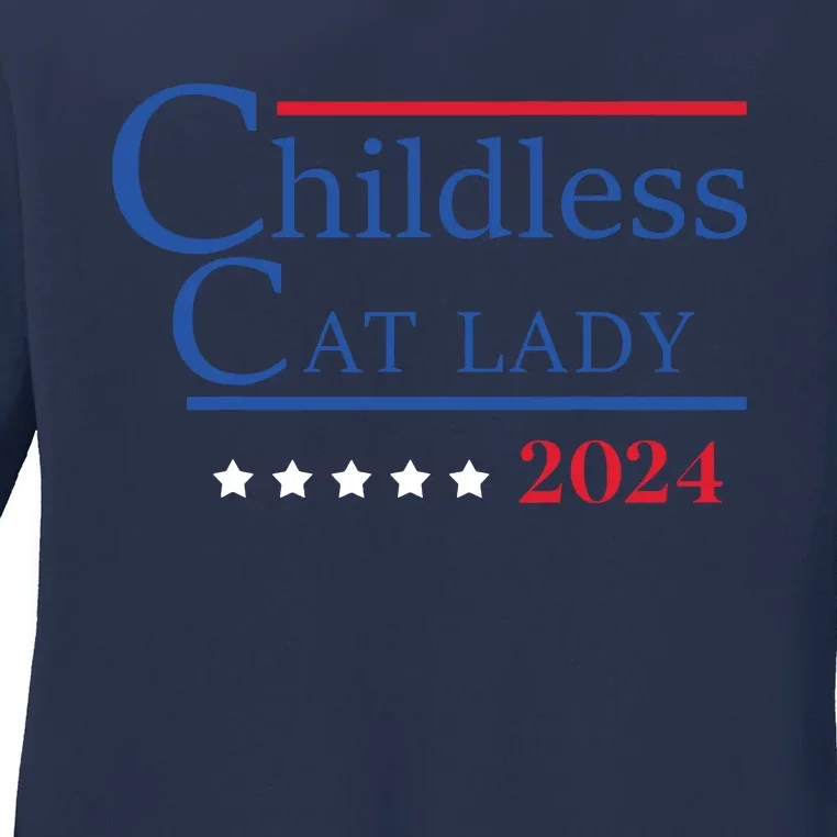 Childless Cat Lady 2024 Ladies Is Voting Kamala Ladies Long Sleeve Shirt