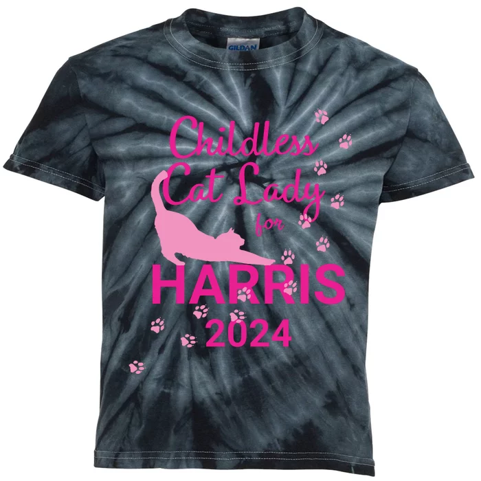 Childless Cat Lady For Harris 2024 Kids Tie-Dye T-Shirt