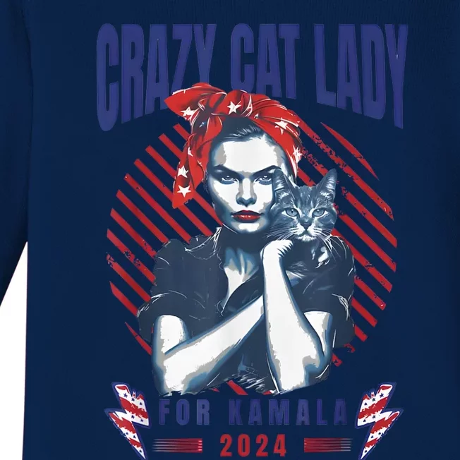 Crazy Cat Lady For Kamala 2024 Baby Long Sleeve Bodysuit