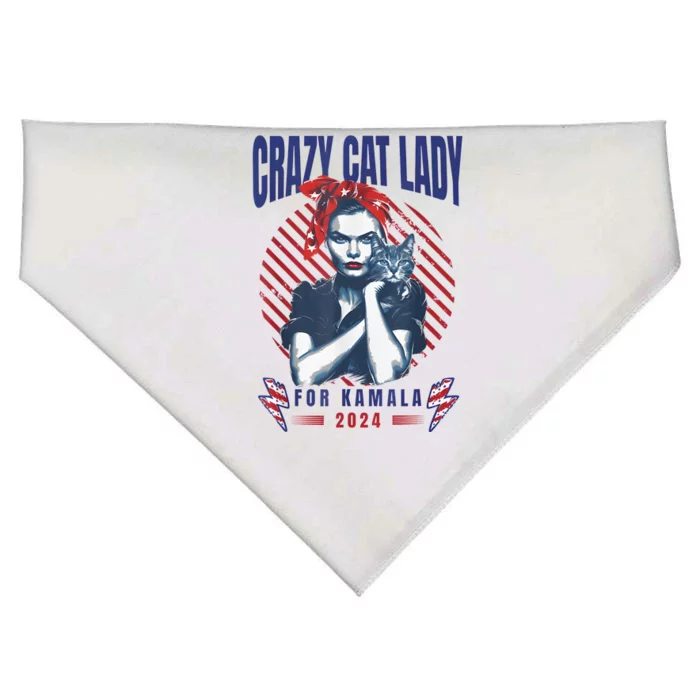 Crazy Cat Lady For Kamala 2024 USA-Made Doggie Bandana