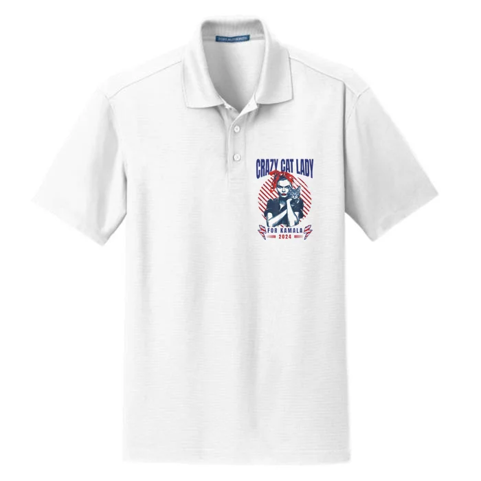 Crazy Cat Lady For Kamala 2024 Dry Zone Grid Performance Polo