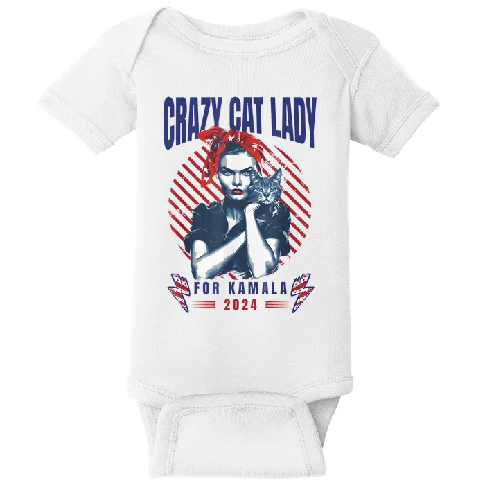 Crazy Cat Lady For Kamala 2024 Baby Bodysuit