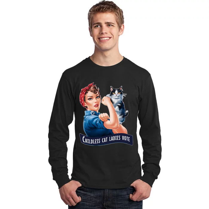 Childless Cat Ladies Vote Rosie The Riveter Tall Long Sleeve T-Shirt