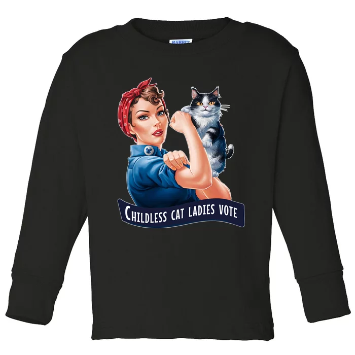 Childless Cat Ladies Vote Rosie The Riveter Toddler Long Sleeve Shirt