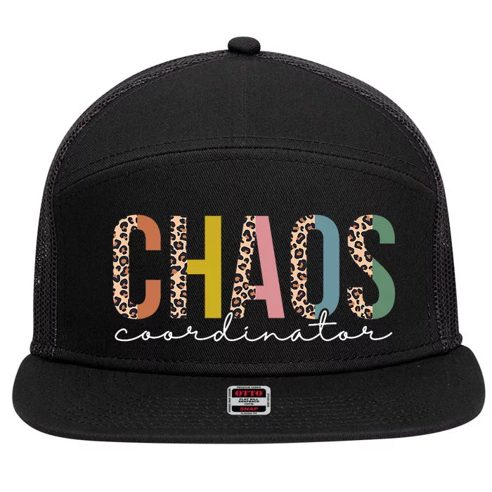 Chaos Coordinator Leopard Teacher Crew Retro School 7 Panel Mesh Trucker Snapback Hat