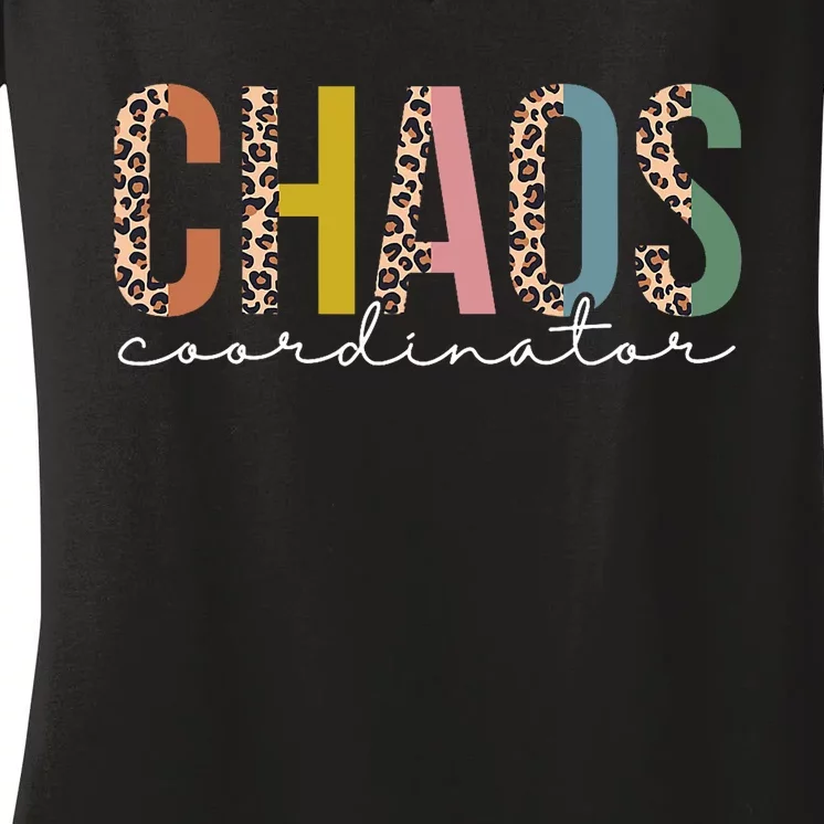 Chaos Coordinator Leopard Teacher Crew Retro School Women's V-Neck T-Shirt