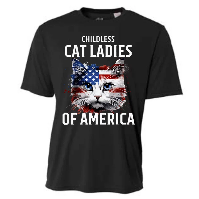 Childless Cat Lady Of America Kamala Harris 2024 Us Flag Cooling Performance Crew T-Shirt