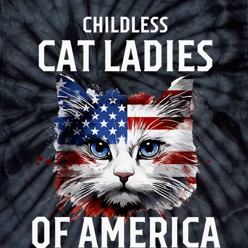 Childless Cat Lady Of America Kamala Harris 2024 Us Flag Tie-Dye T-Shirt