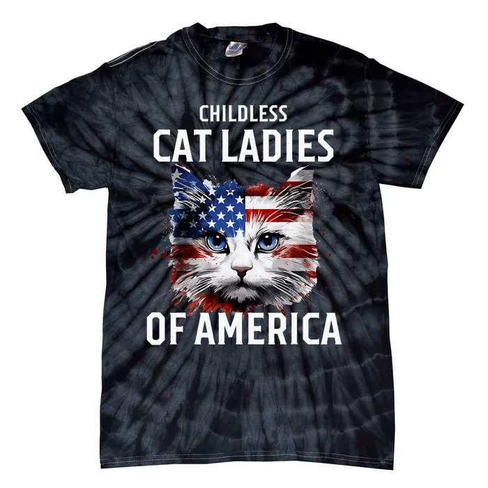 Childless Cat Lady Of America Kamala Harris 2024 Us Flag Tie-Dye T-Shirt