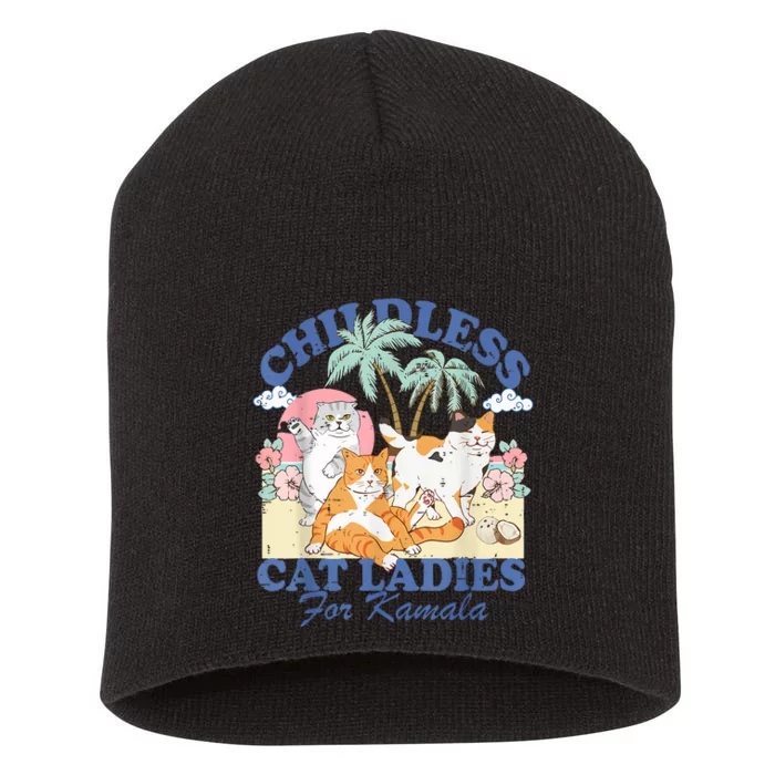 Childless Cat Lady For Kamala Harris 2024 Election Funny Cat Short Acrylic Beanie