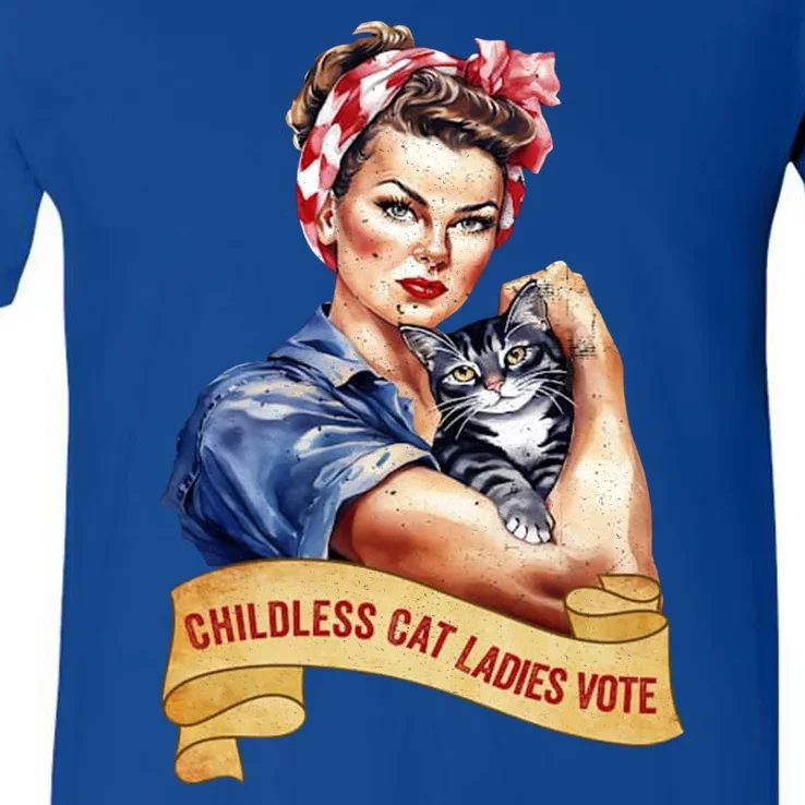 Childless Cat Ladies Vote Kamala Harris 2024 Election V-Neck T-Shirt