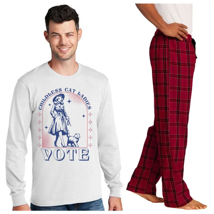 Childless Cat Ladies Vote Retro Election 2024 Usa Long Sleeve Pajama Set