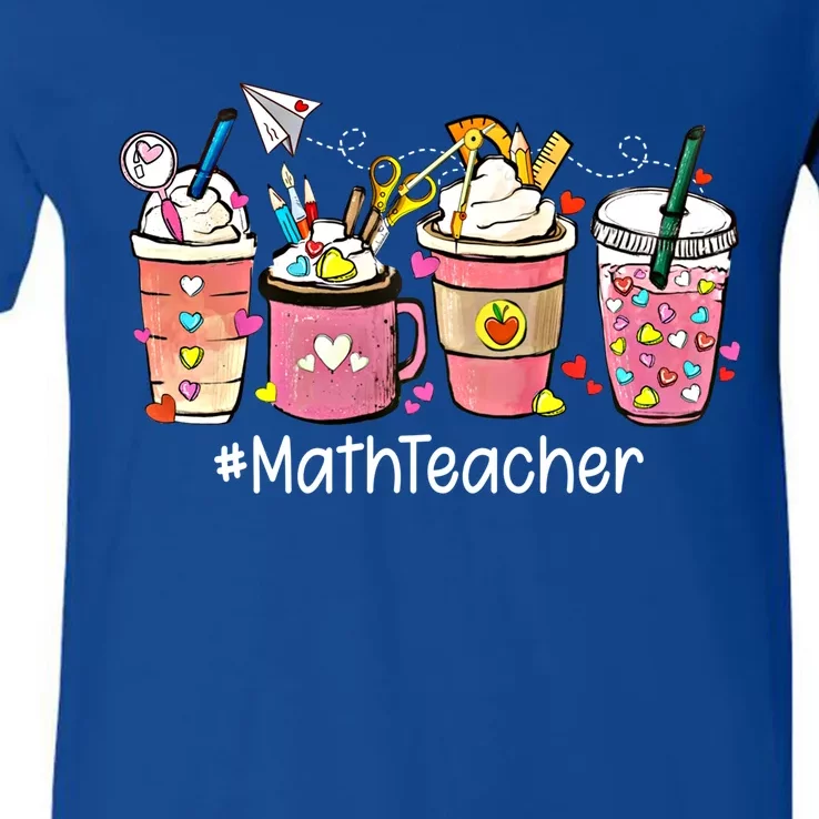 Cute Coffee Latte Math Teacher ValentineS Day Gift V-Neck T-Shirt