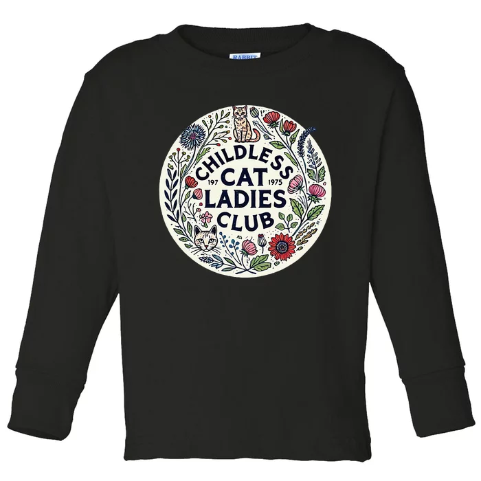 Childless Cat Ladies Club Illustration Cat Person Artwork Toddler Long Sleeve Shirt