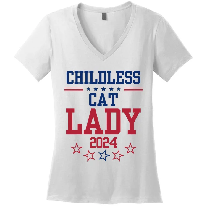 Childless Cat Lady 2024 Funny Political Elections Democrat Women's V-Neck T-Shirt