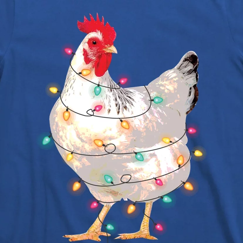 Chicken Christmas Lights With Santa Hat Funny Pajamas Gift T-Shirt