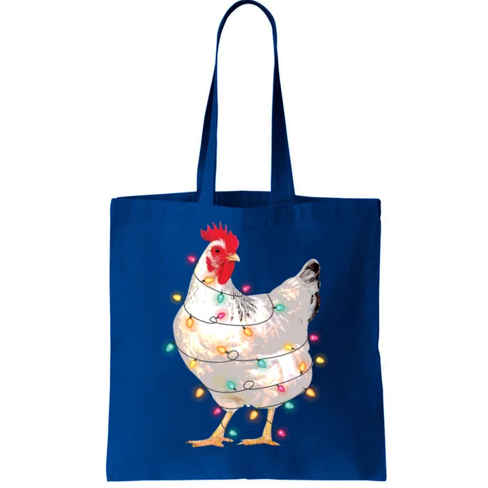 Chicken Christmas Lights With Santa Hat Funny Pajamas Gift Tote Bag