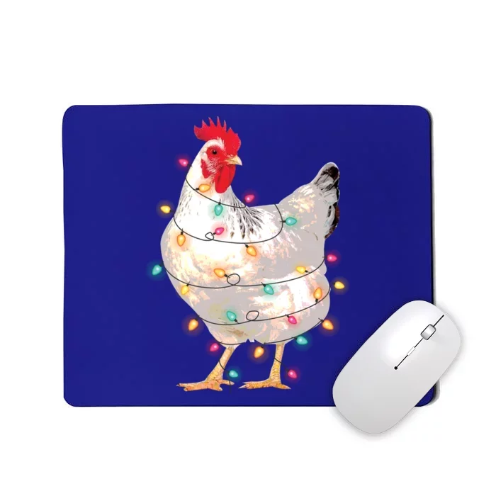 Chicken Christmas Lights With Santa Hat Funny Pajamas Gift Mousepad