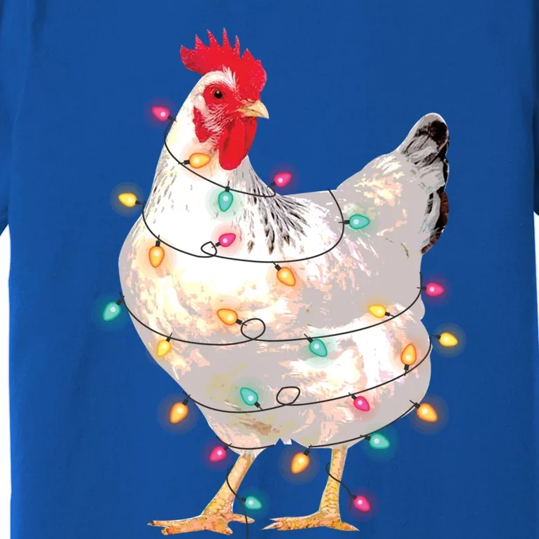 Chicken Christmas Lights With Santa Hat Funny Pajamas Gift Premium T-Shirt