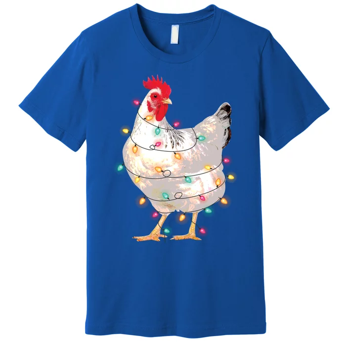 Chicken Christmas Lights With Santa Hat Funny Pajamas Gift Premium T-Shirt