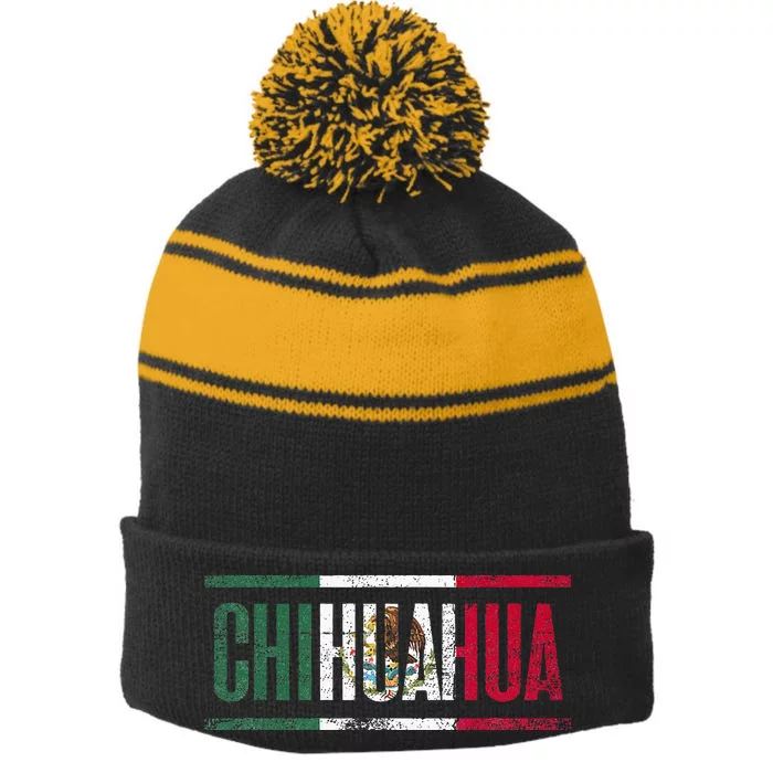 Chihuahua Con La Bandera De México Stripe Pom Pom Beanie