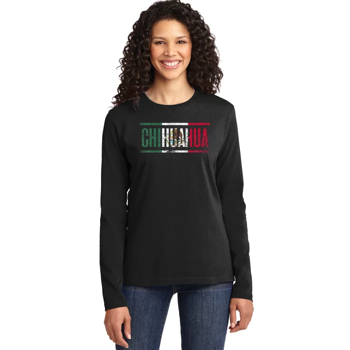 Chihuahua Con La Bandera De México Ladies Long Sleeve Shirt