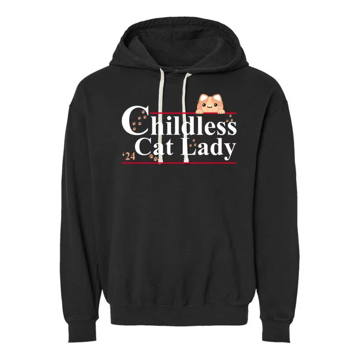 Childless Cat Lady 2024 Kamala Harris Election Garment-Dyed Fleece Hoodie