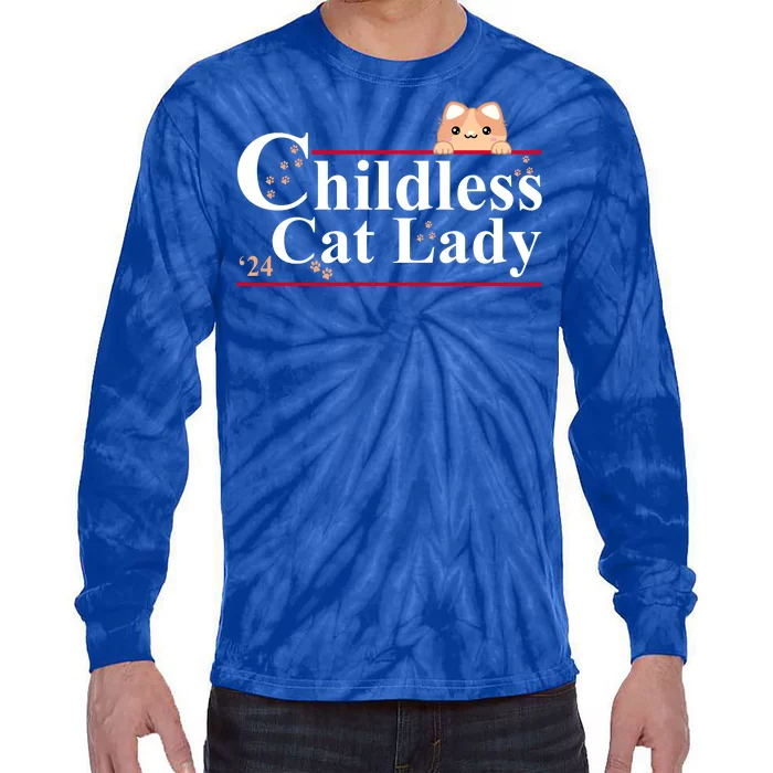 Childless Cat Lady 2024 Kamala Harris Election Tie-Dye Long Sleeve Shirt