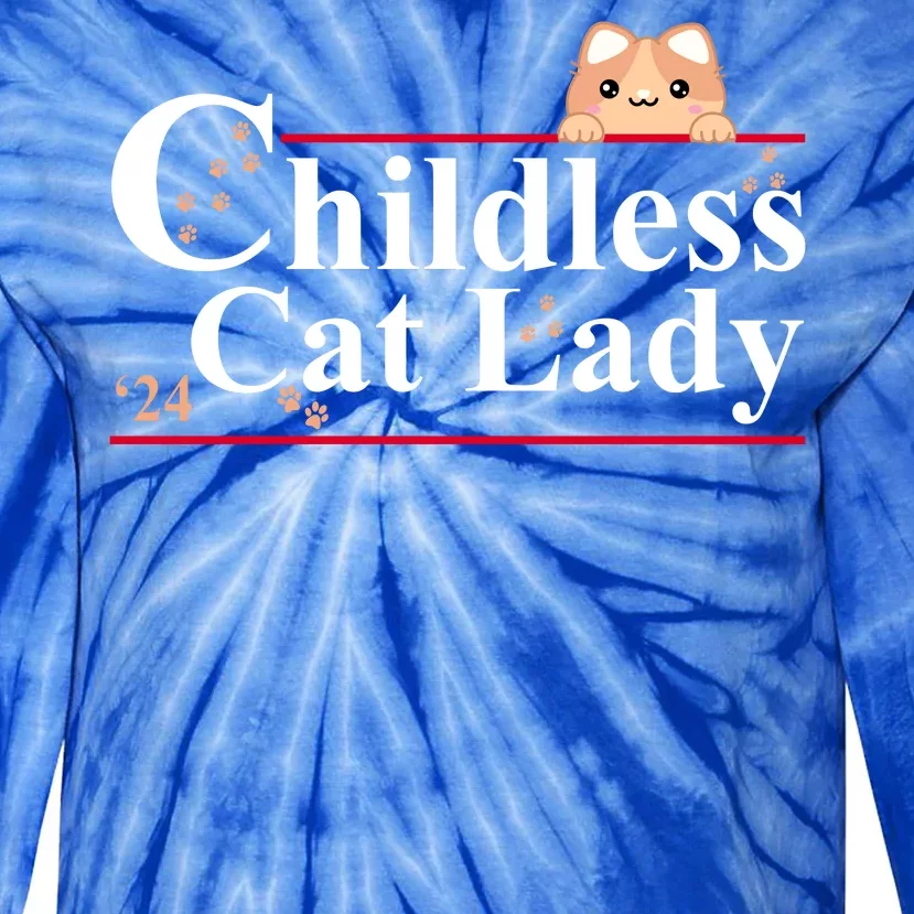 Childless Cat Lady 2024 Kamala Harris Election Tie-Dye Long Sleeve Shirt